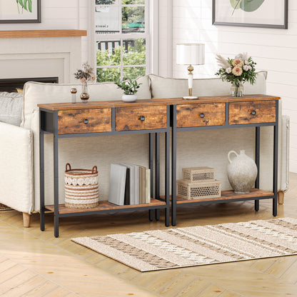 HOOBRO 29.5-inch Narrow Console Table with 2 Fabric Drawers