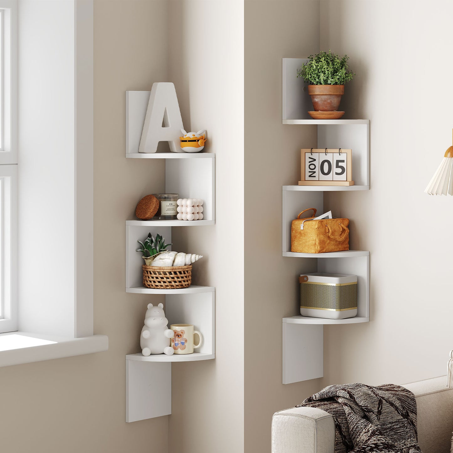 HOOBRO 4-Tier Wall-Mounted Corner Shelf /2PICS