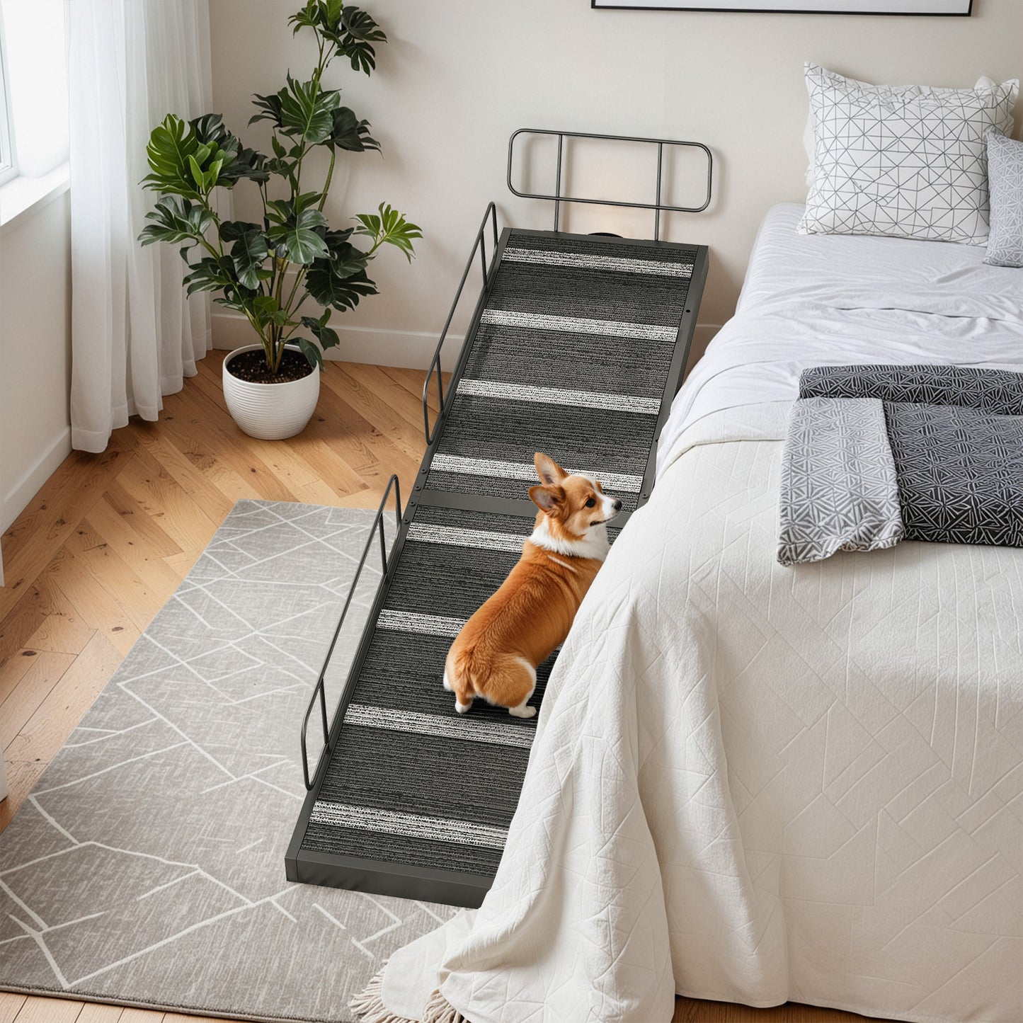 HOOBRO 63-inch L 4-Level Height Adjustable Dog Ramp for Bed