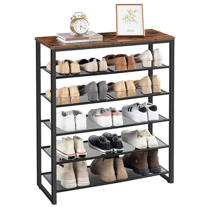 6-tier metal shoe organizer storing 18 to 24 pairs of sneakers heels and boots
