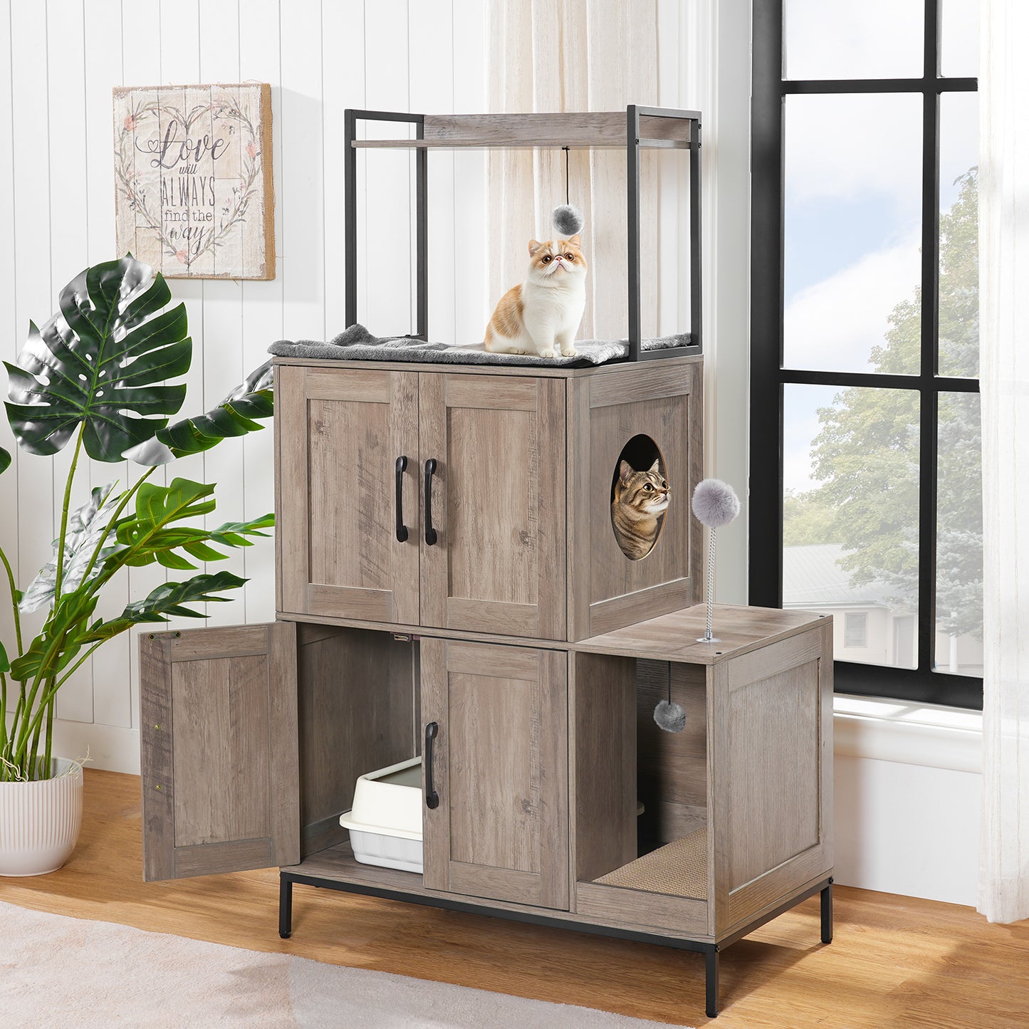 HOOBRO 2-in-1 Cat Litter Box Enclosure Furniture with Shelf