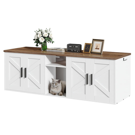 HOOBRO White Double-Layer Concealed Litter Box Cabinet with Aisle & Storage Shelves & Hooks