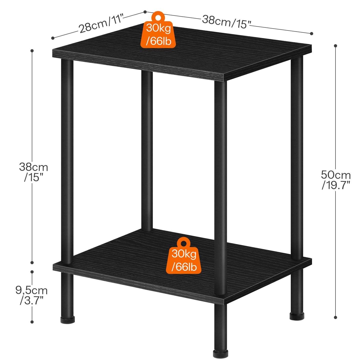 HOOBRO Black Double-Layer Storage Side Table