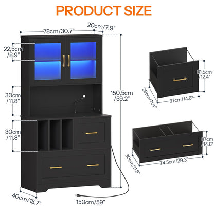 HOOBRO 2 Drawer File Cabinet with Charging Station & LED Lights