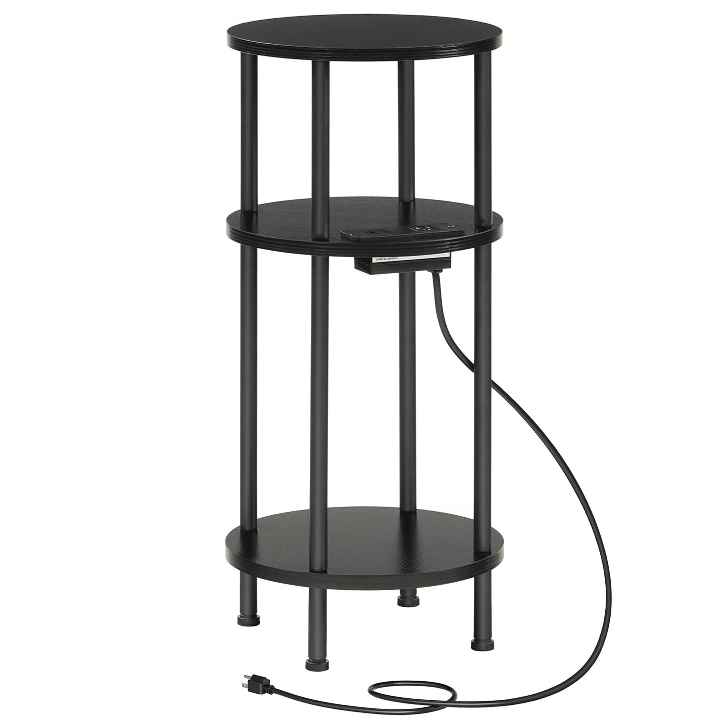 HOOBRO 3-Tier Small Round Side Table with Charging Station