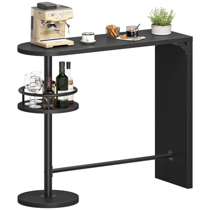 Black bar cart with coffee machine, glasses, and bottles on a white background