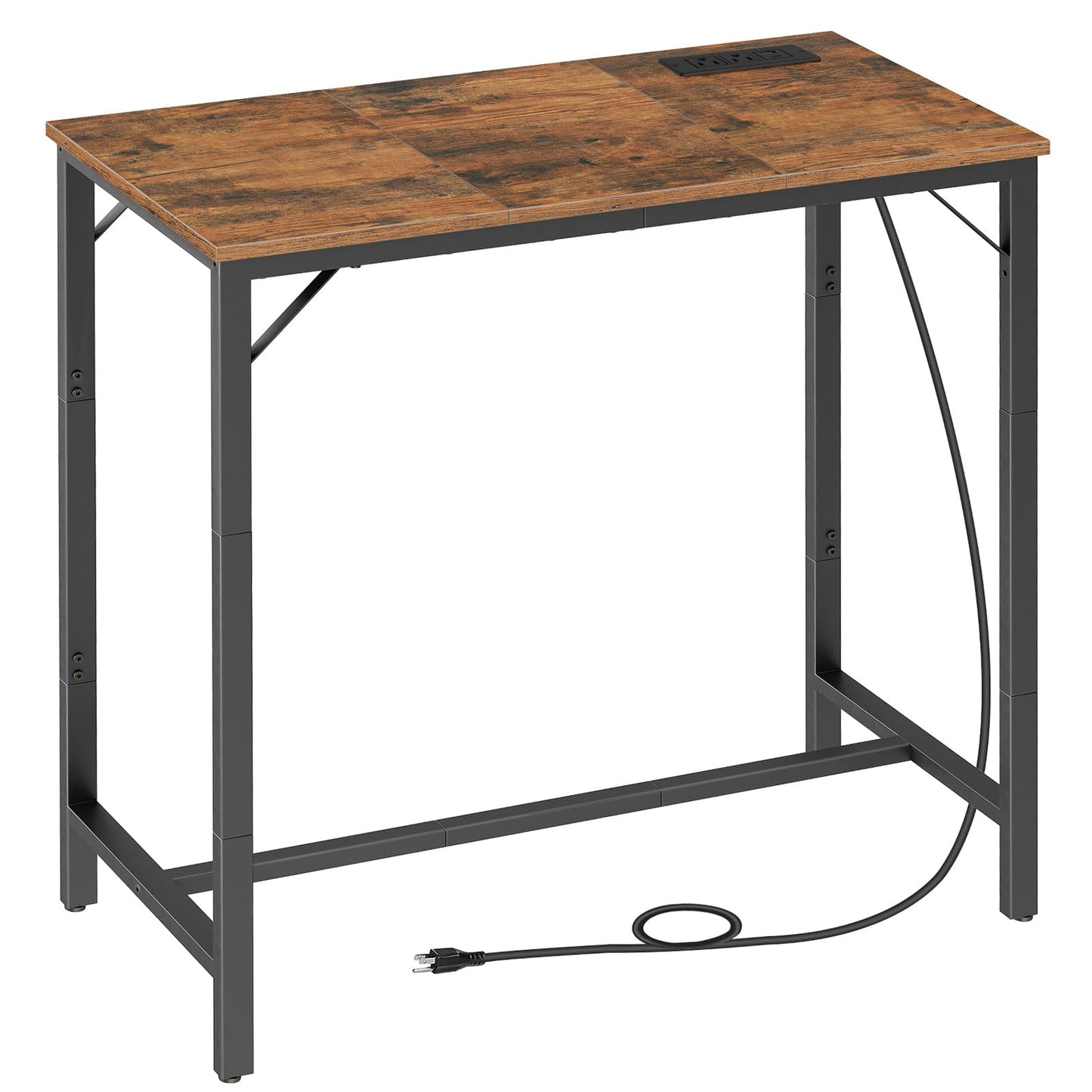 HOOBRO Brown Rectangular Pub Table with Charging Station
