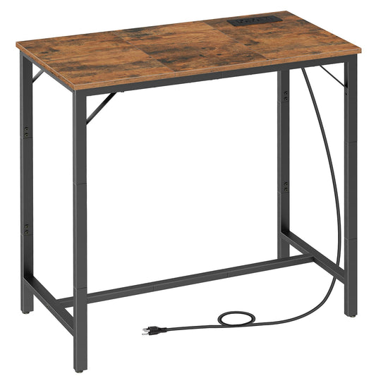 HOOBRO Brown Rectangular Pub Table with Charging Station