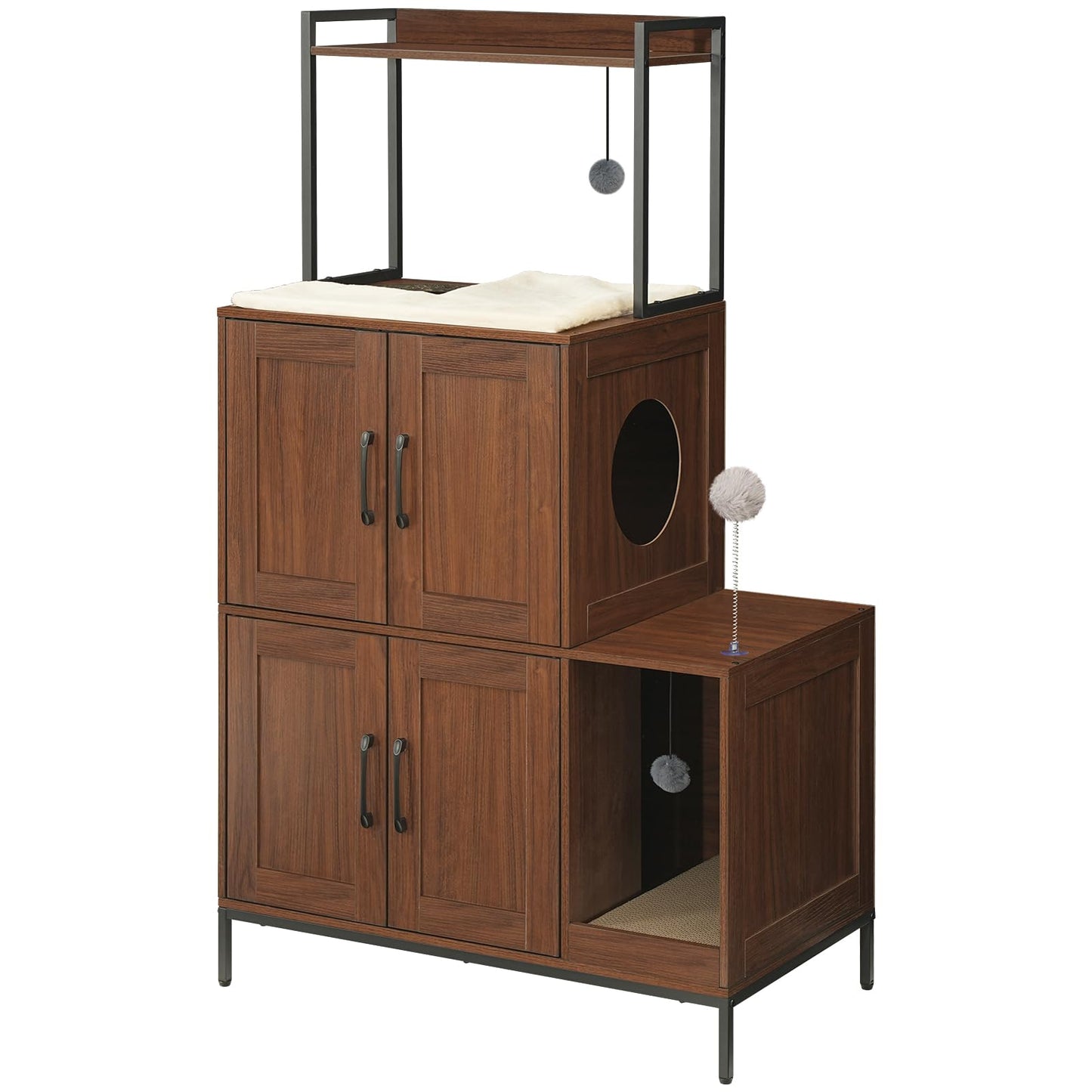 HOOBRO Wooden Cat Litter Box Enclosure with Storage & 2 Plush Balls