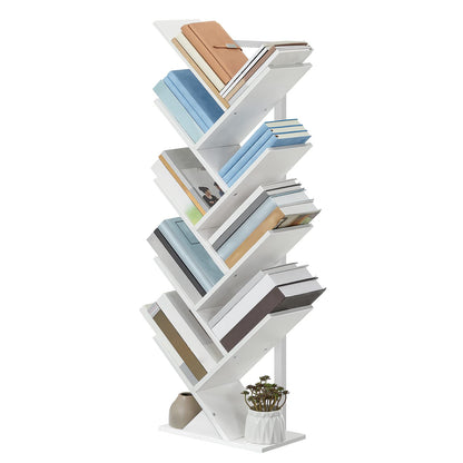 HOOBRO White 9-Tier Floor-Standing Wooden Tree-Shaped Bookshelf