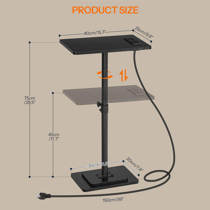 HOOBRO Adjustable Height End Table, 360° Swivel Narrow Side Table with Charging Station, Narrow Sofa Bedside Table for Small Space, Living Room, Bedroom, Black BB425UBZ01