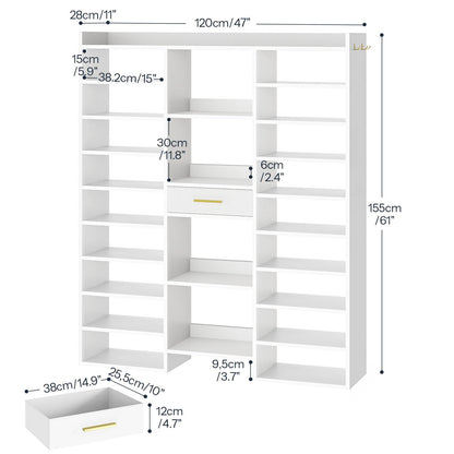 HOOBRO 10-Tier Wooden Shoe Rack Organizer with Cubbies & Fabric Drawer