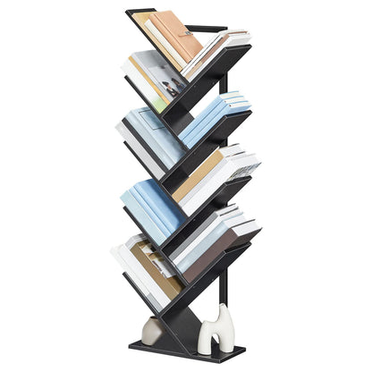 HOOBRO Black 9-Tier Floor-Standing Tree-Shaped Wooden Bookshelf