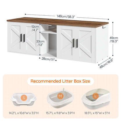 HOOBRO White Double-Layer Concealed Litter Box Cabinet with Aisle & Storage Shelves & Hooks
