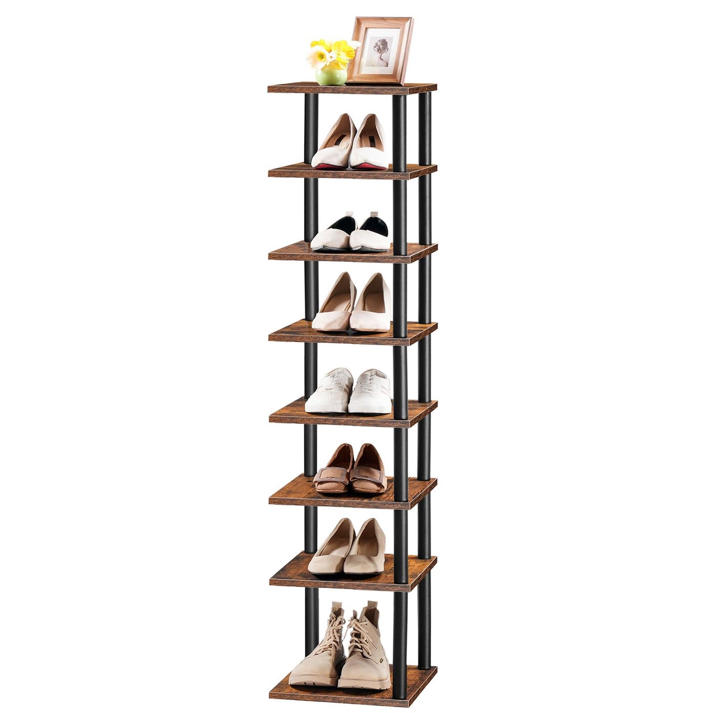 HOOBRO Retro Brown 8-Tier Standing Shoe Rack