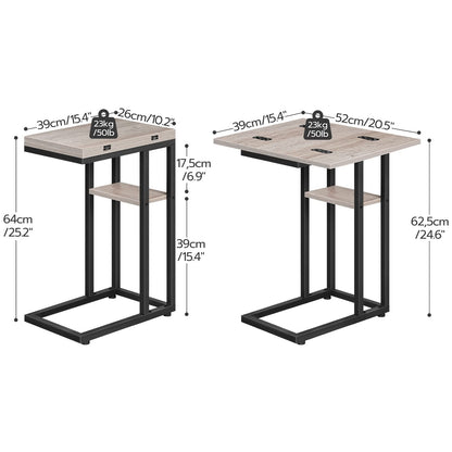 HOOBRO Greige C-Type Folding Side Table with Storage Shelf
