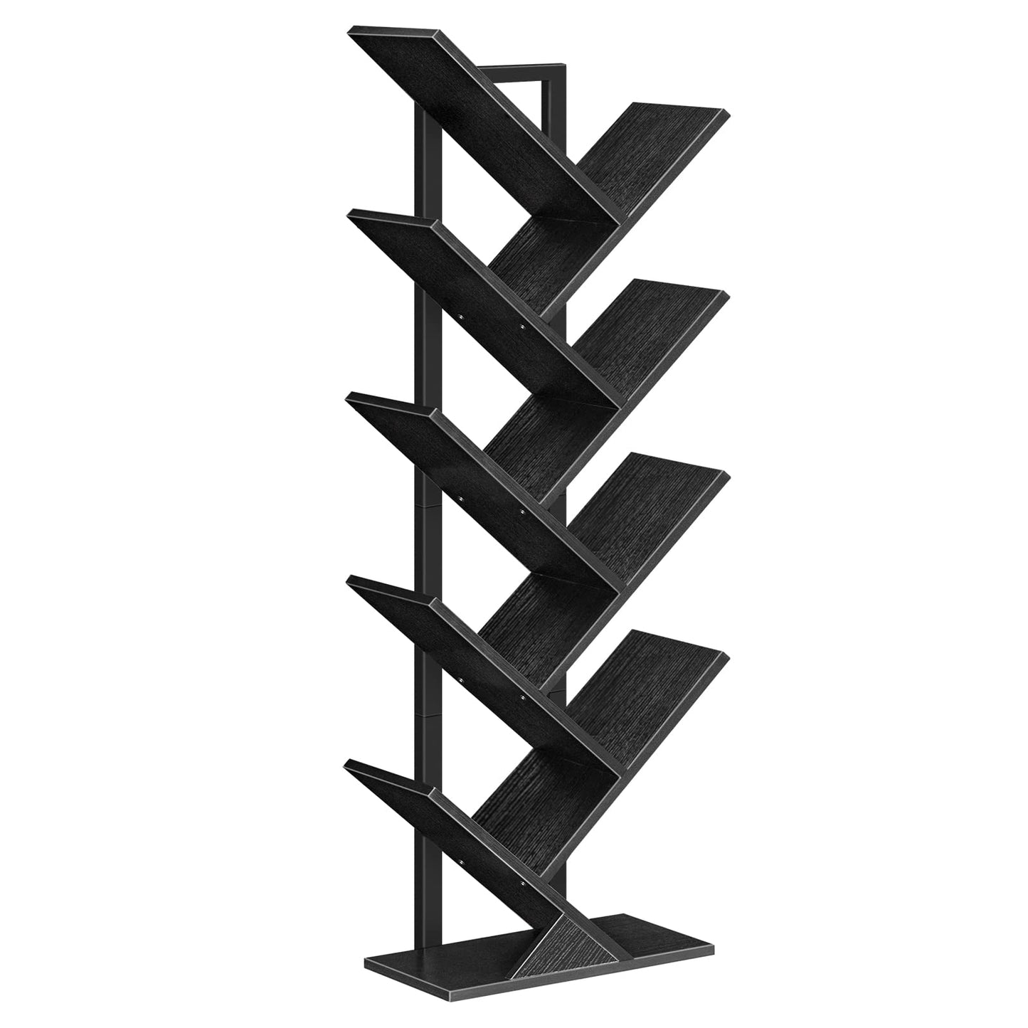 HOOBRO Black 9-Tier Floor-Standing Tree-Shaped Wooden Bookshelf