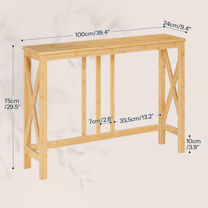HOOBRO Narrow Bamboo Console Table with X-Frame