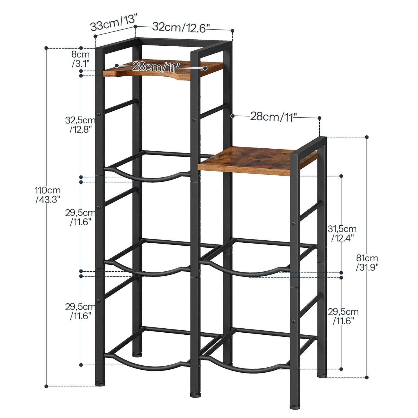 HOOBRO Industrial-Style 5 Gallon Water Jug Holder with Wooden Top Shelves