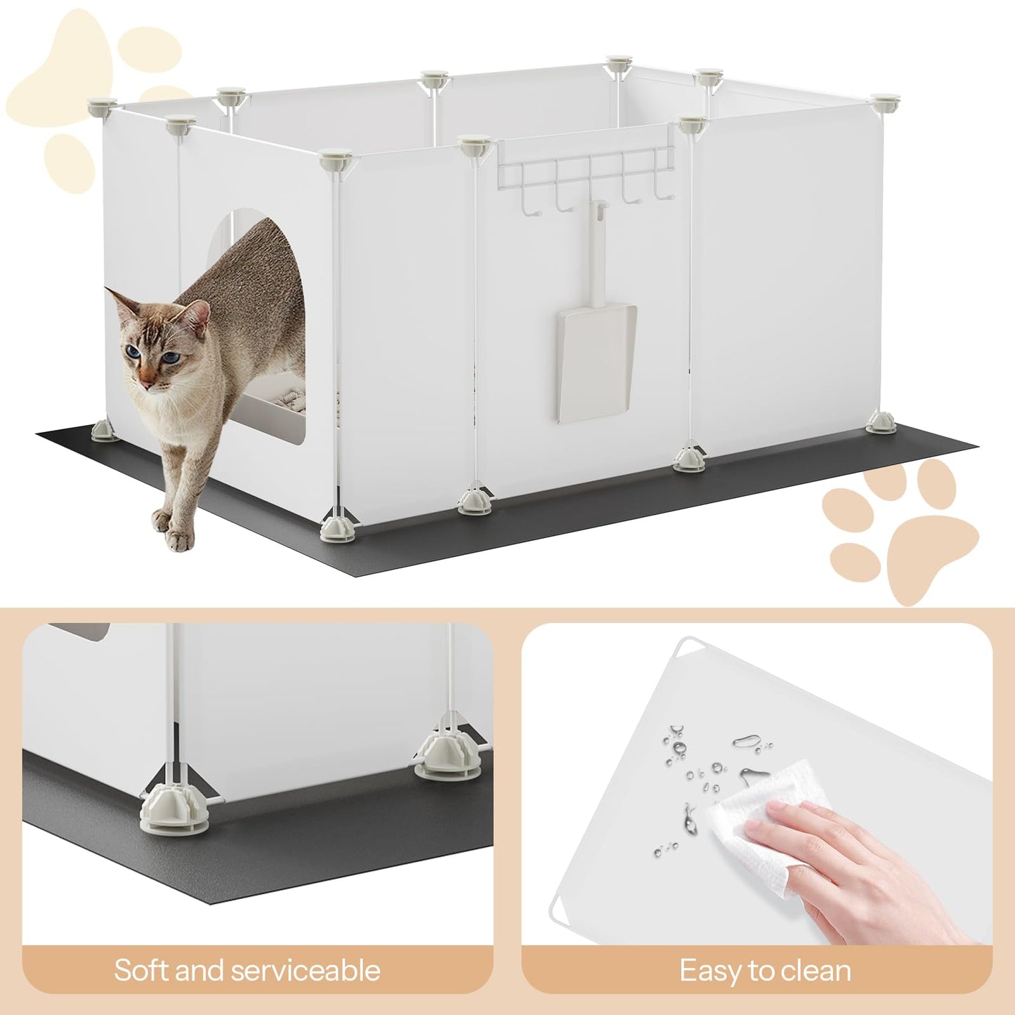 HOOBRO White Extra Large Litter Box Enclosure with Large Oxford Cloth Mat and Hooks