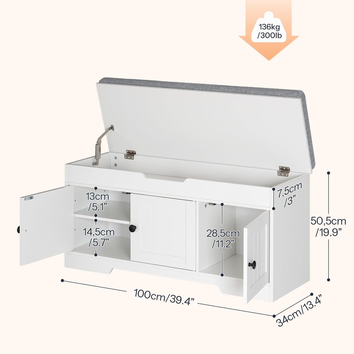 HOOBRO 39.4-inch Long 3-Tier Wooden Shoe Storage Entryway Bench
