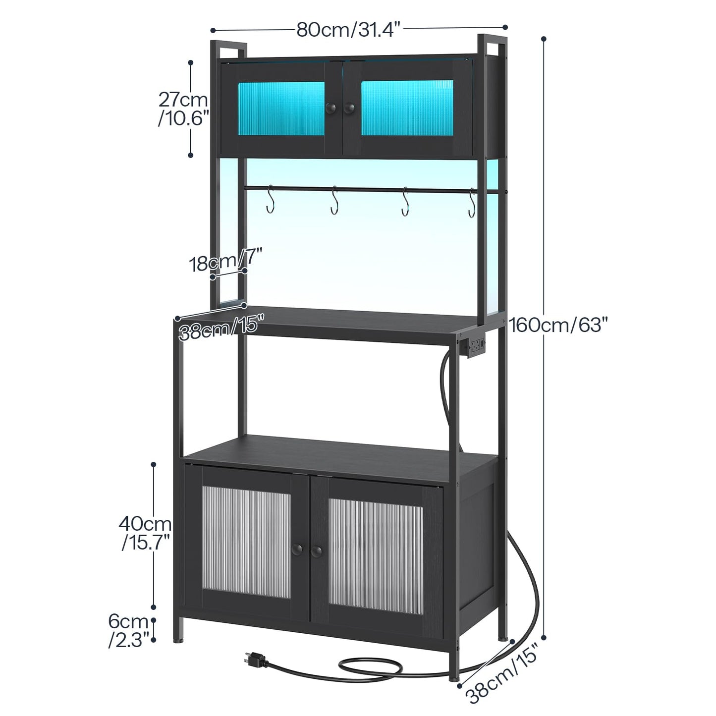 HOOBRO 5-Tier Coffee Bar & Bakers Rack with Cabinet & Power & LED