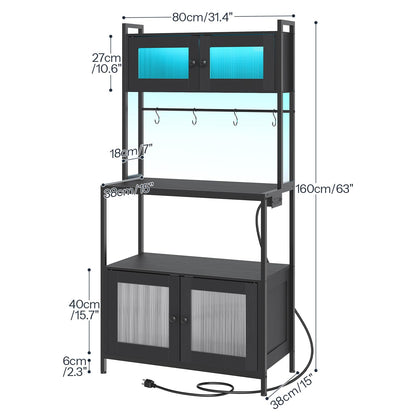 HOOBRO 5-Tier Coffee Bar & Bakers Rack with Cabinet & Power & LED