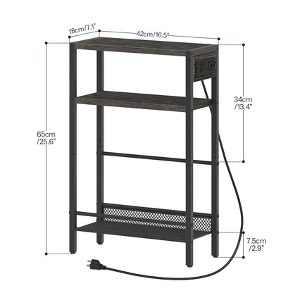 HOOBRO Small Narrow Side Table with Charging Station, Skinny End Table for Small Spaces, Slim Nightstand with USB Ports Outlet, Sofa Beside Table with Storage Shelf, Charcoal Black BC102UBZ01