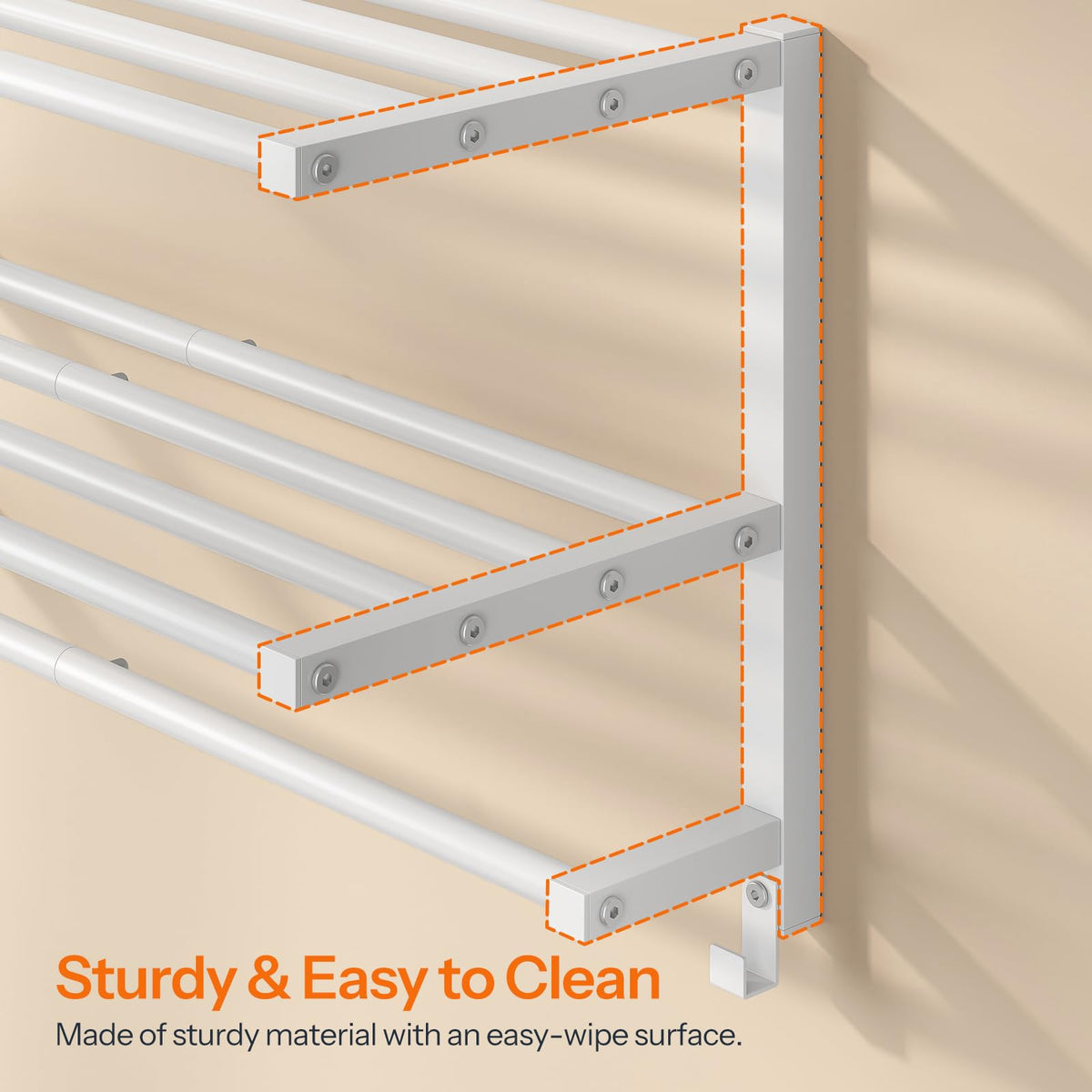 HOOBRO 23.8" Towel Rack for Bathroom, 3 Tier Towel Shelf with Tower Bars, Bathroom Storage Organizer for Towels and Toiletries, Towel Holder Wall Mounted with 2 Hooks, White WT08LB01