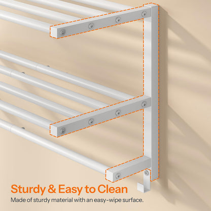 HOOBRO 23.8" Towel Rack for Bathroom, 3 Tier Towel Shelf with Tower Bars, Bathroom Storage Organizer for Towels and Toiletries, Towel Holder Wall Mounted with 2 Hooks, White WT08LB01