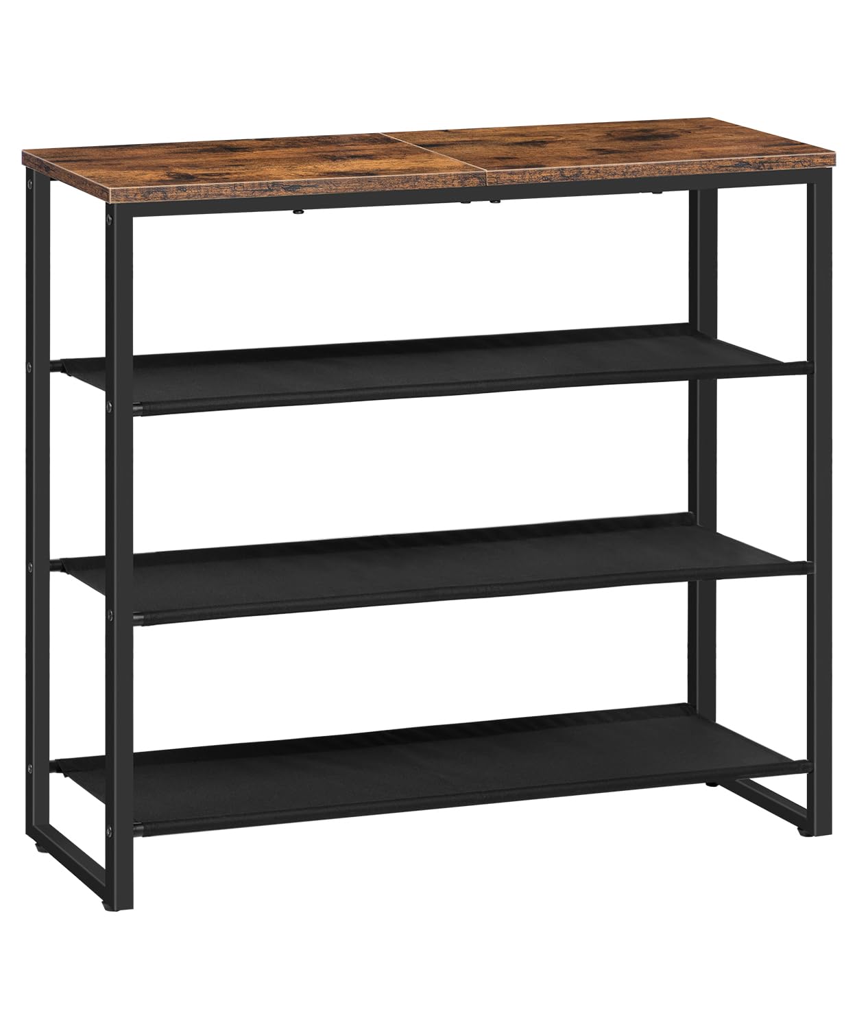 HOOBRO Four-tier Industrial-style Shoe Organizer Rack with 3 Oxford Cloth Shelves &  Top Shelf