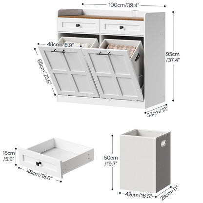 HOOBRO 25 Gallon Farmhouse Double Tilt Out Laundry Hamper Cabinet