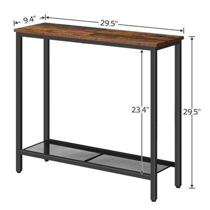 HOOBRO Retro Brown 29.5-inch Double-Layer Narrow Entryway Table with Shelves