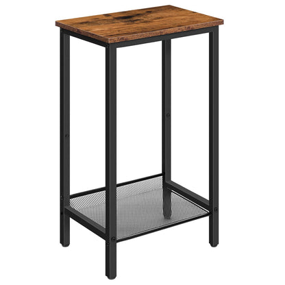 HOOBRO Retro Brown Industrial Style High Side Table with Adjustable Mesh Shelf