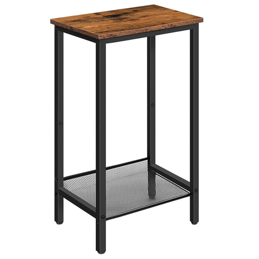 HOOBRO Retro Brown Industrial Style High Side Table with Adjustable Mesh Shelf