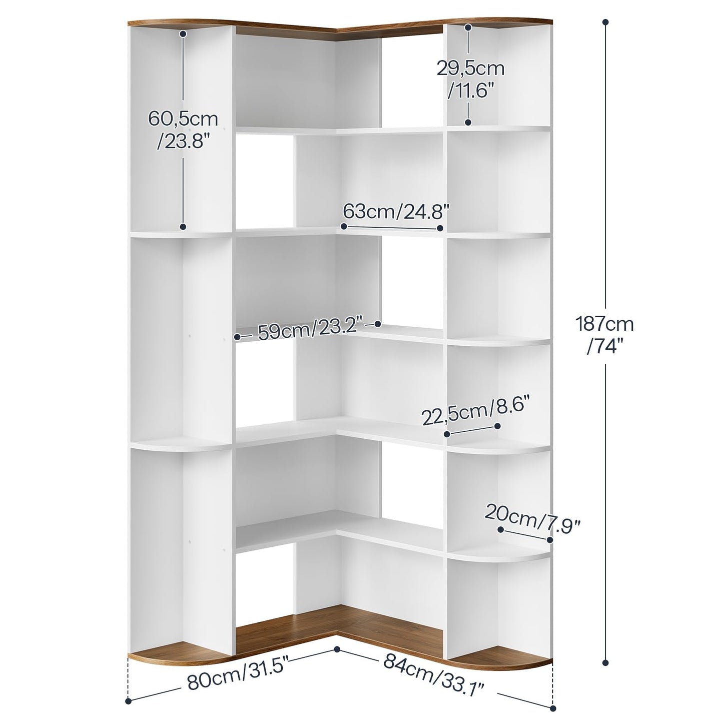 HOOBRO 74 inch Tall 6-Tier L-Shaped Modern Bookshelf with Open Storage