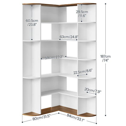 HOOBRO 74 inch Tall 6-Tier L-Shaped Modern Bookshelf with Open Storage