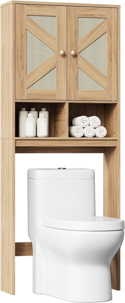 HOOBRO Over The Toilet Storage Cabinet with Rattan-Style Doors