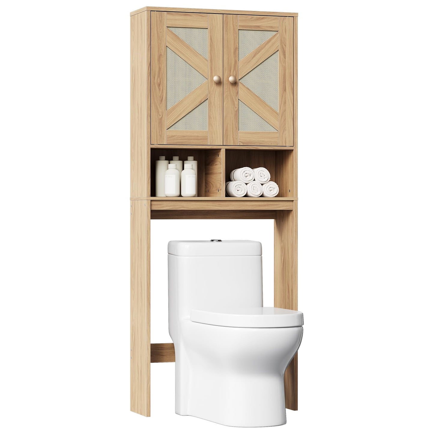 HOOBRO Over The Toilet Storage Cabinet with Rattan-Style Doors