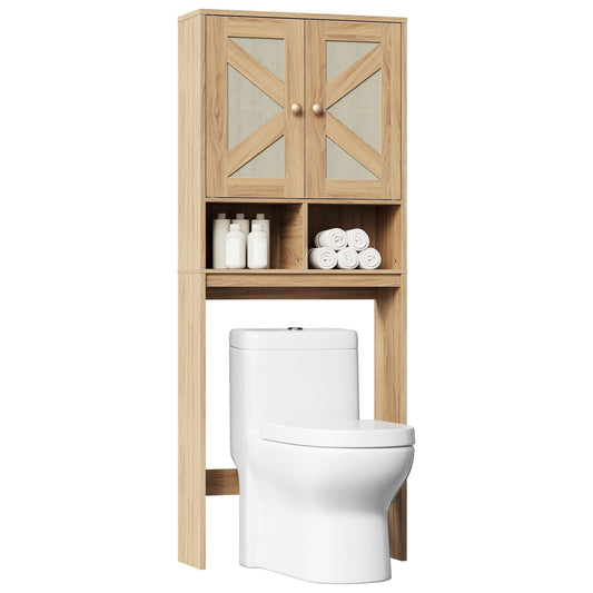 HOOBRO Over The Toilet Storage Cabinet with Rattan-Style Doors