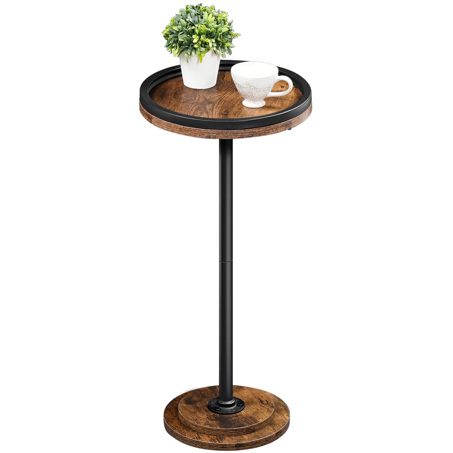 HOOBRO Retro Brown Small Round Coffee Side Table