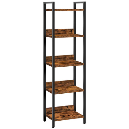 HOOBRO Bookshelf, 5-Tier Bookcase, Standing Book Shelf for Small Space, Storage Shelf Organizer, Rustic Brown and Black
