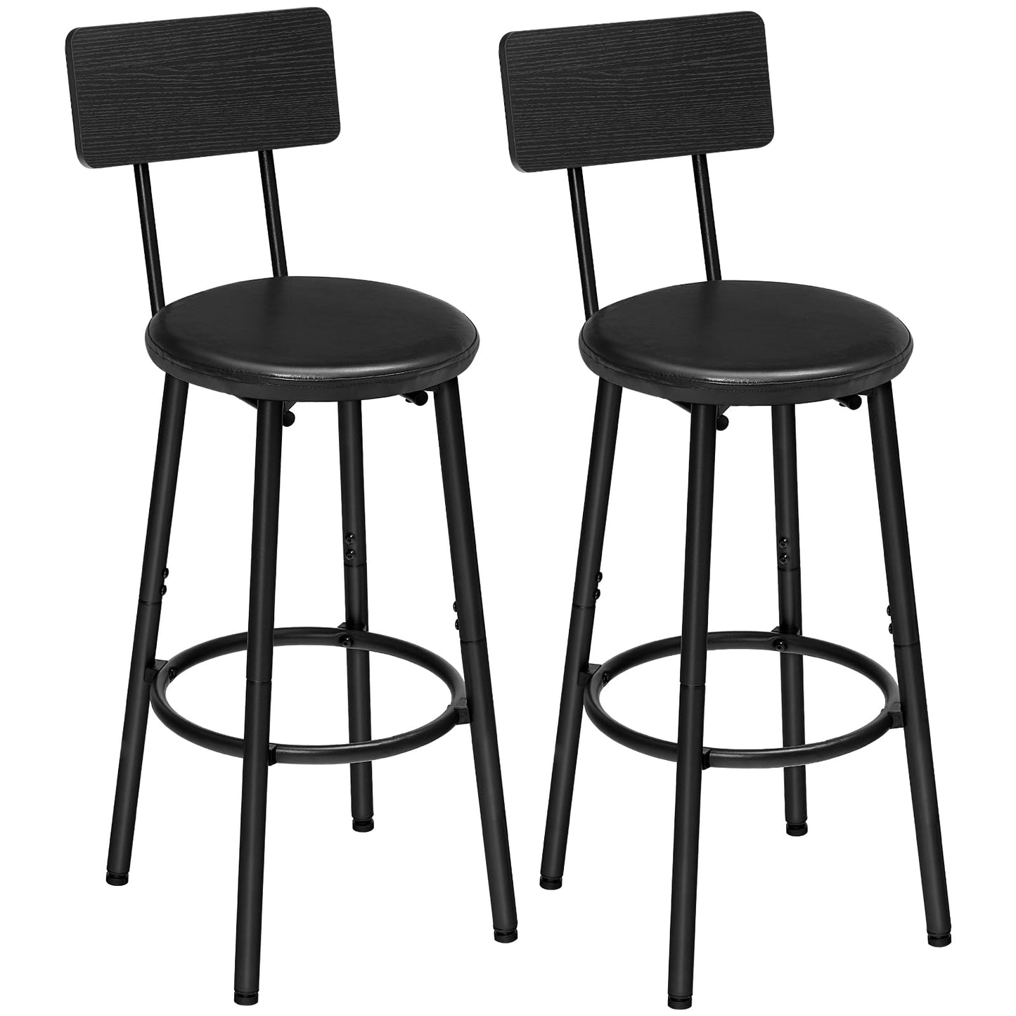 HOOBRO Black 26-inch PU Padded Bar Stool with Footrest and Backrest /2PICS