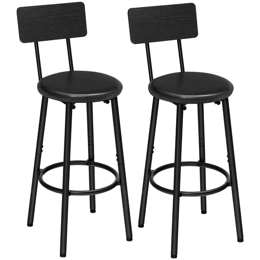HOOBRO Black 26-inch PU Padded Bar Stool with Footrest and Backrest /2PICS