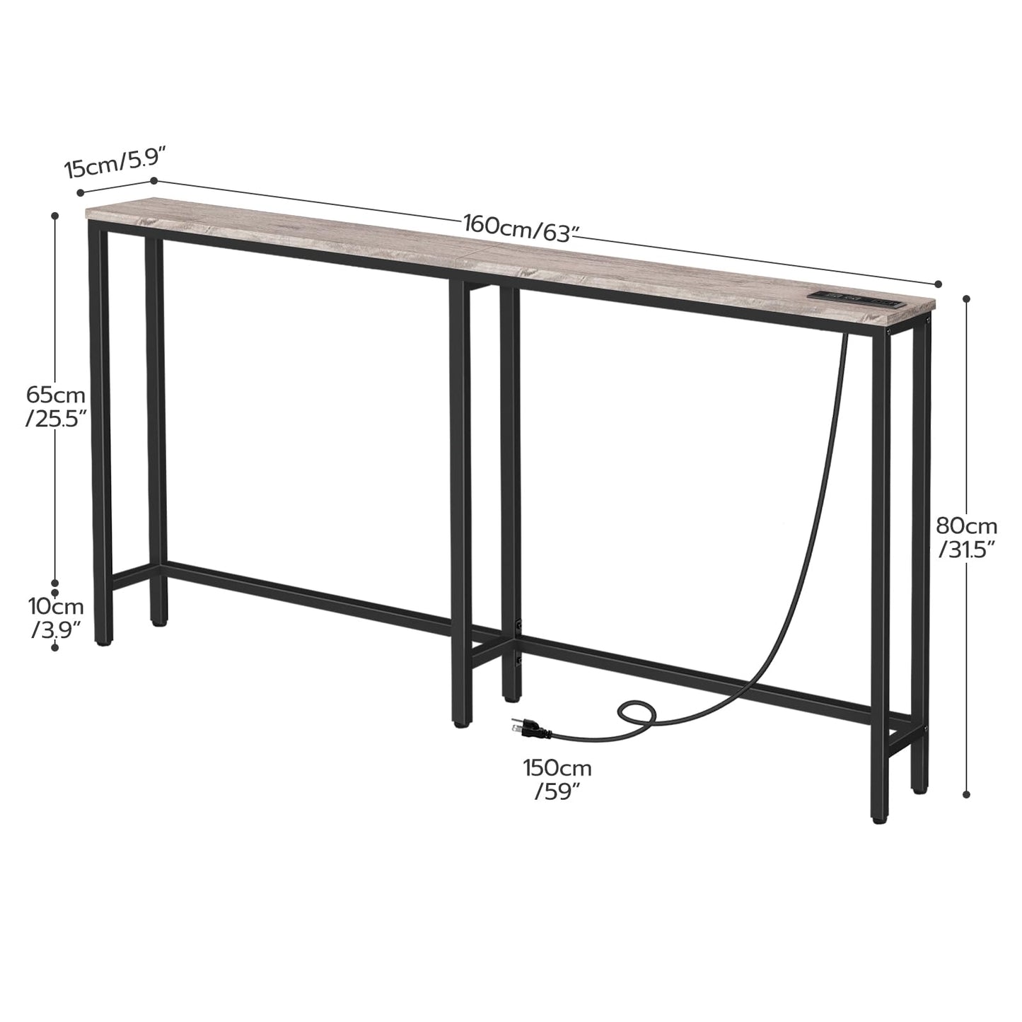 HOOBRO 63-inch Narrow Console Table with Charging Station