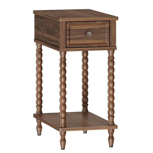 HOOBRO Narrow Side Table with Drawer, Solid Wood Legs Nightstand, for Home