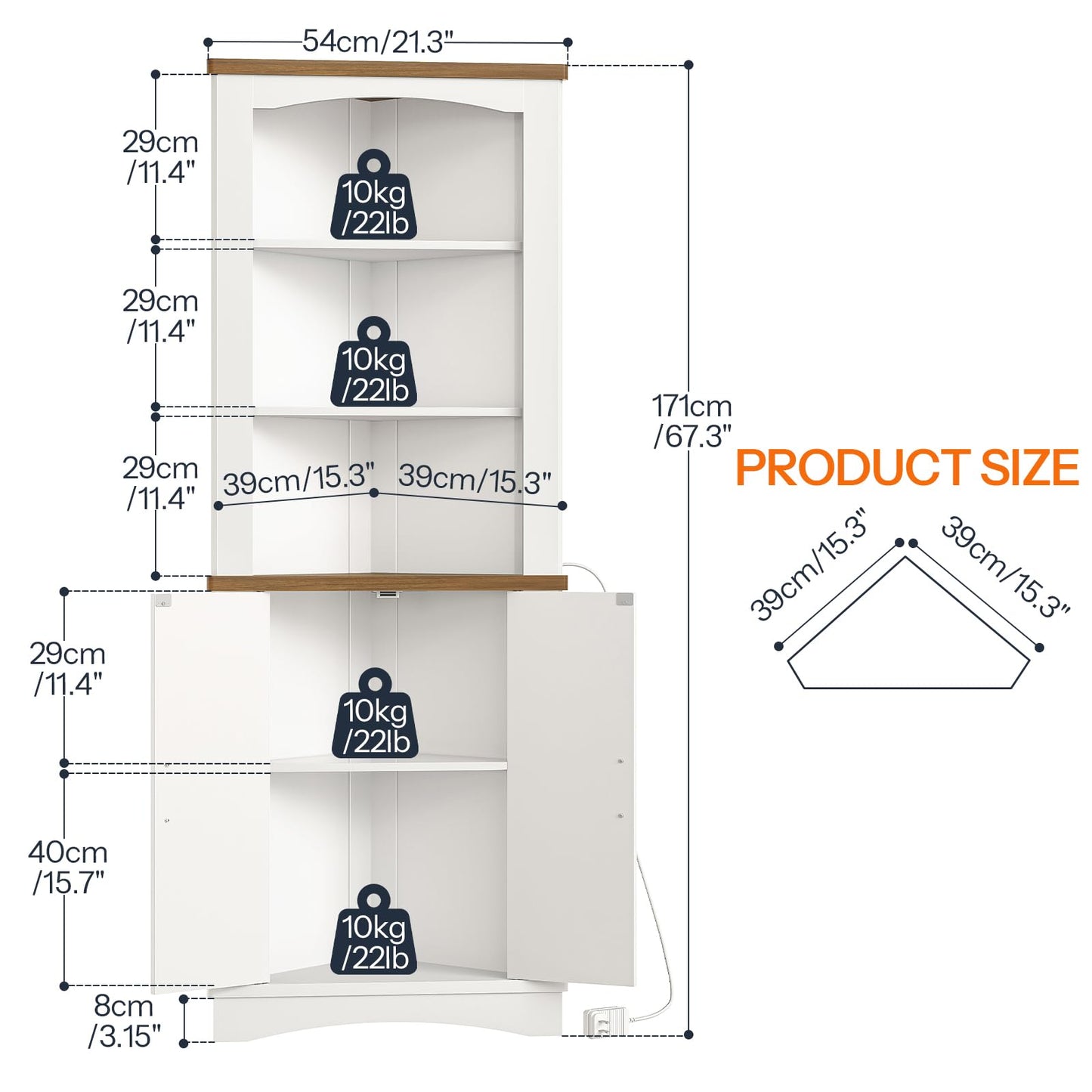 HOOBRO White 67-inch 5-Tier Farmhouse-Style Corner Vanity with LED Strip Lighting & Doors & Shelves