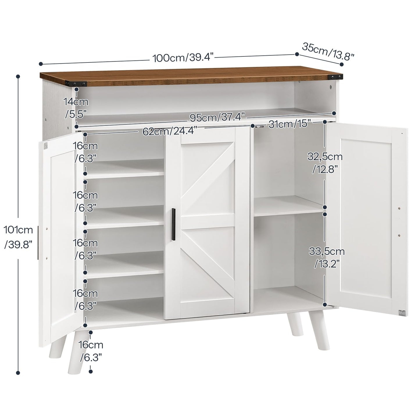HOOBRO Entryway Wooden Shoe Storage Cabinet with 3 Doors for Entryway