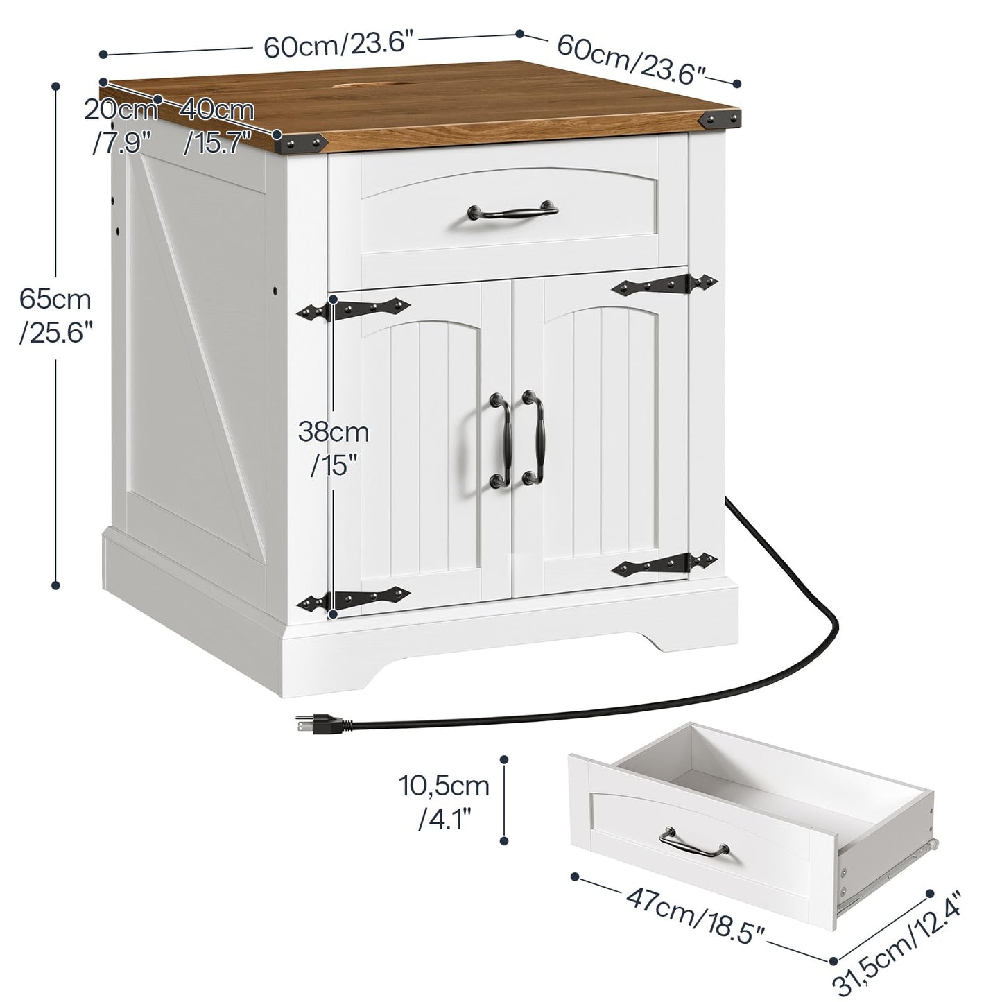 HOOBRO 23.6-inch Farmhouse End Tables with Charging Station