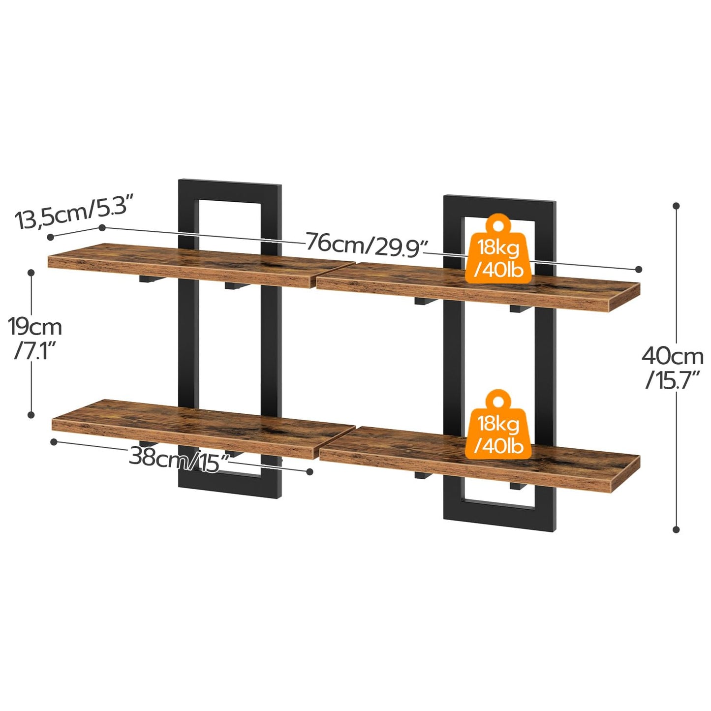 HOOBRO Brown 15-inch Wall-Mounted Shelf /2PICS